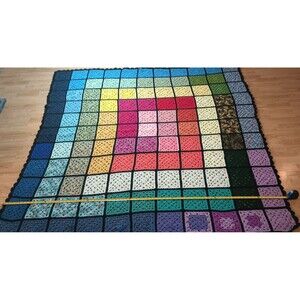 Vtg Handmade Crochet Afghan Throw Blanket Granny Cottage Core Heirloom Gift